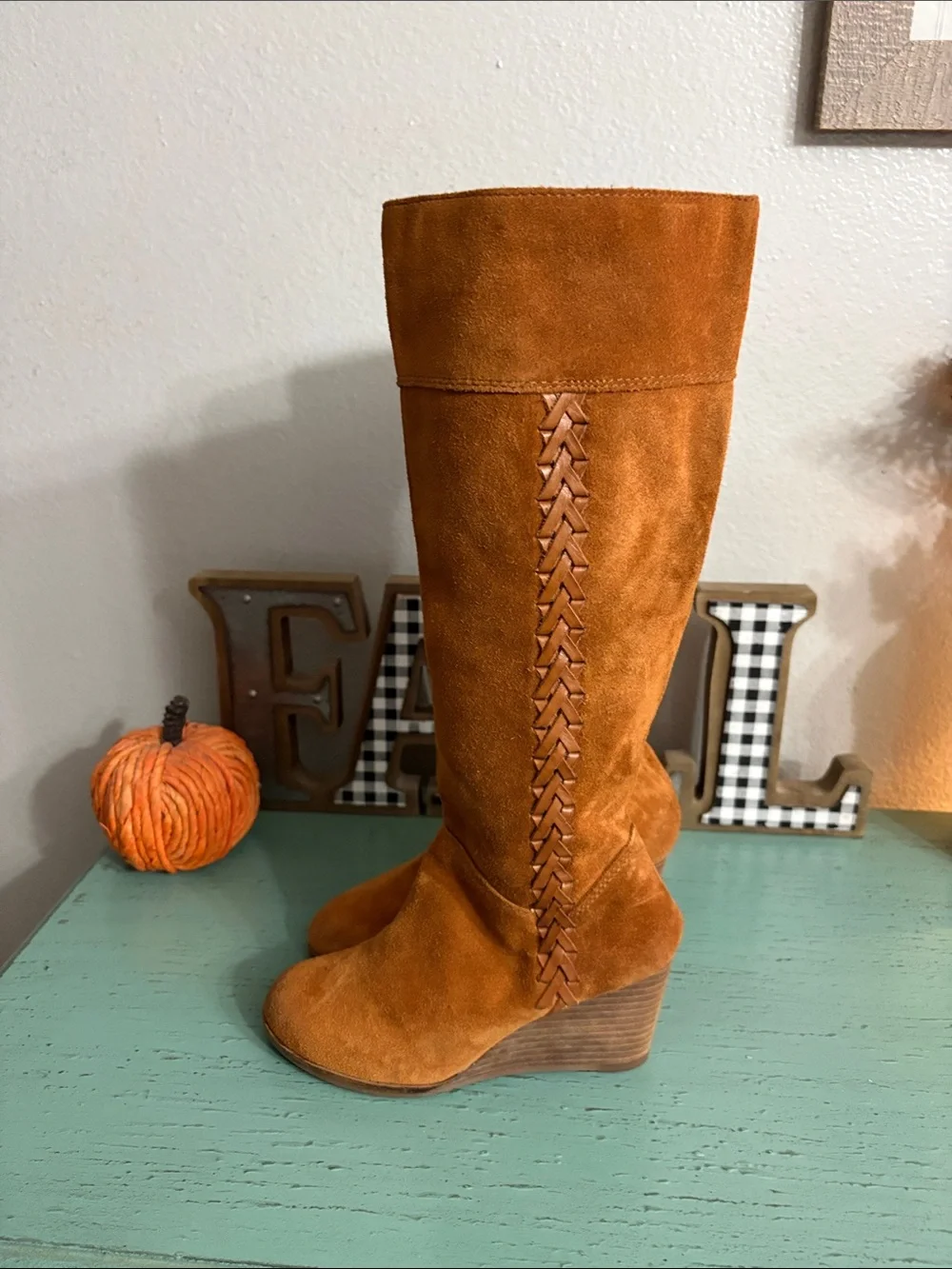 Lucky Brand Tall Suede Over-the-Knee Boots in Rust Orange